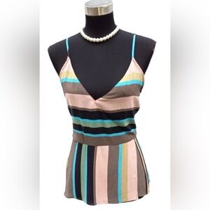NWT Zara Colorful Striped Wrap Peplum Cami Tank Top Blouse XS V-Neck Open Back